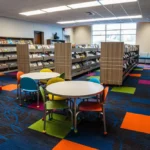 Library with colourful carpet tiles