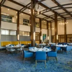 Restaurant hall with patterned carpet